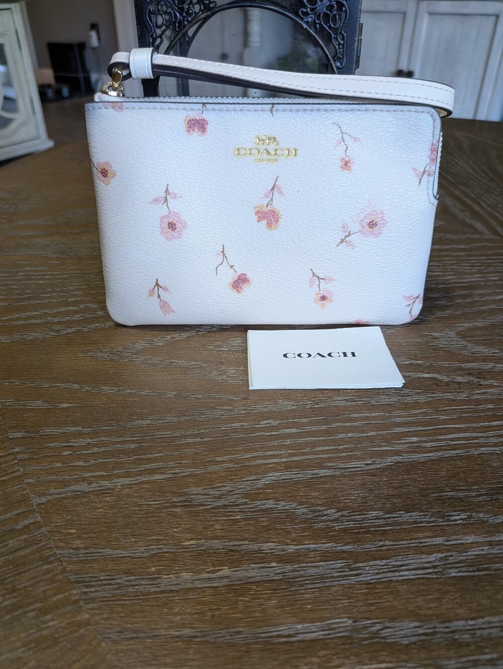 NWT COACH Cream Wristlet with Pink Floral Print
